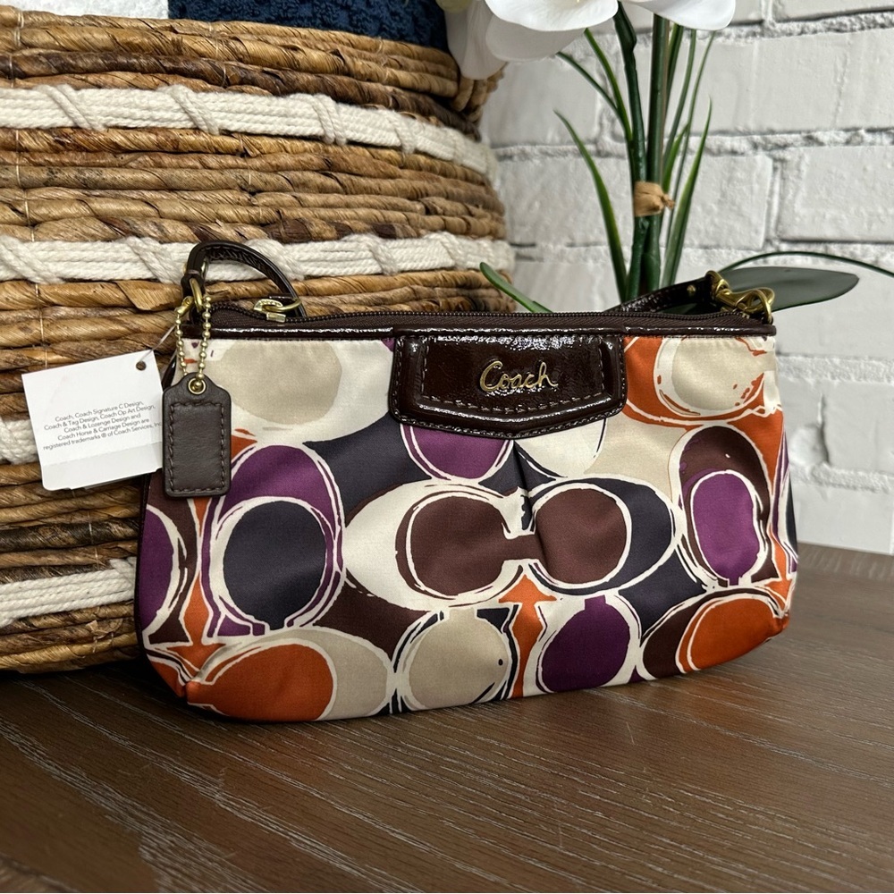 Coach Ashley Scarf Print Signature Logo Satin Shoulder Wallet - Picture 2 of 8